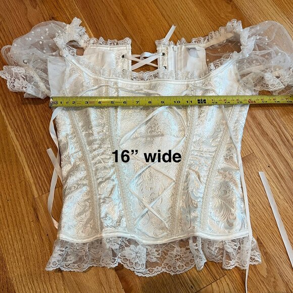White Brocade Princess Renaissance Fair Corset Top Size M - Picture 8 of 10